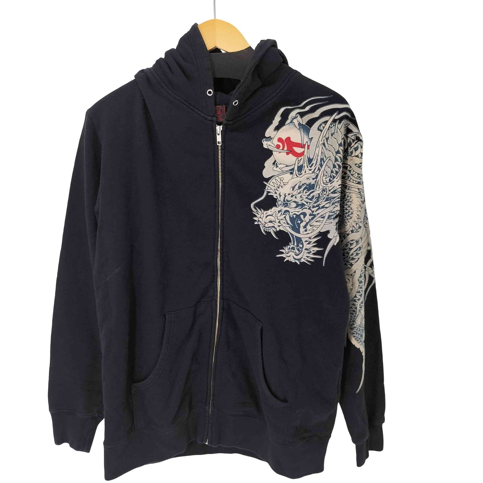 ユーズドフルギ USED古着 龍 ドラゴンプリント ジップアップフーディ メンズ  L
