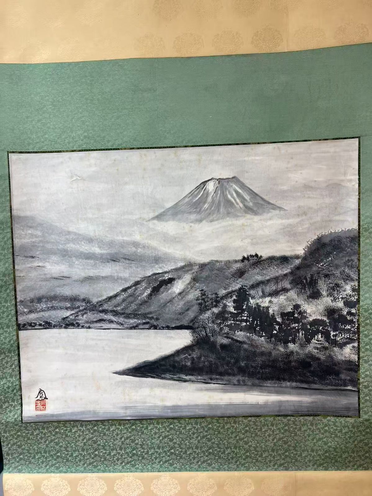 模写 明治 大正期 富士山霊峰図 水墨淡彩山水掛軸 共 WWW_IBETON_RU