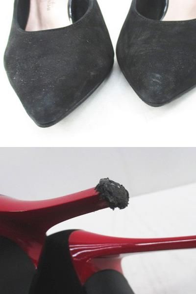 極美品 銀座かねまつ レザーパンプス 本革 ポインテッドトゥ ブラック 23.5 銀座かねまつ パンプス ポインテッドトゥ ビジュー チェーン