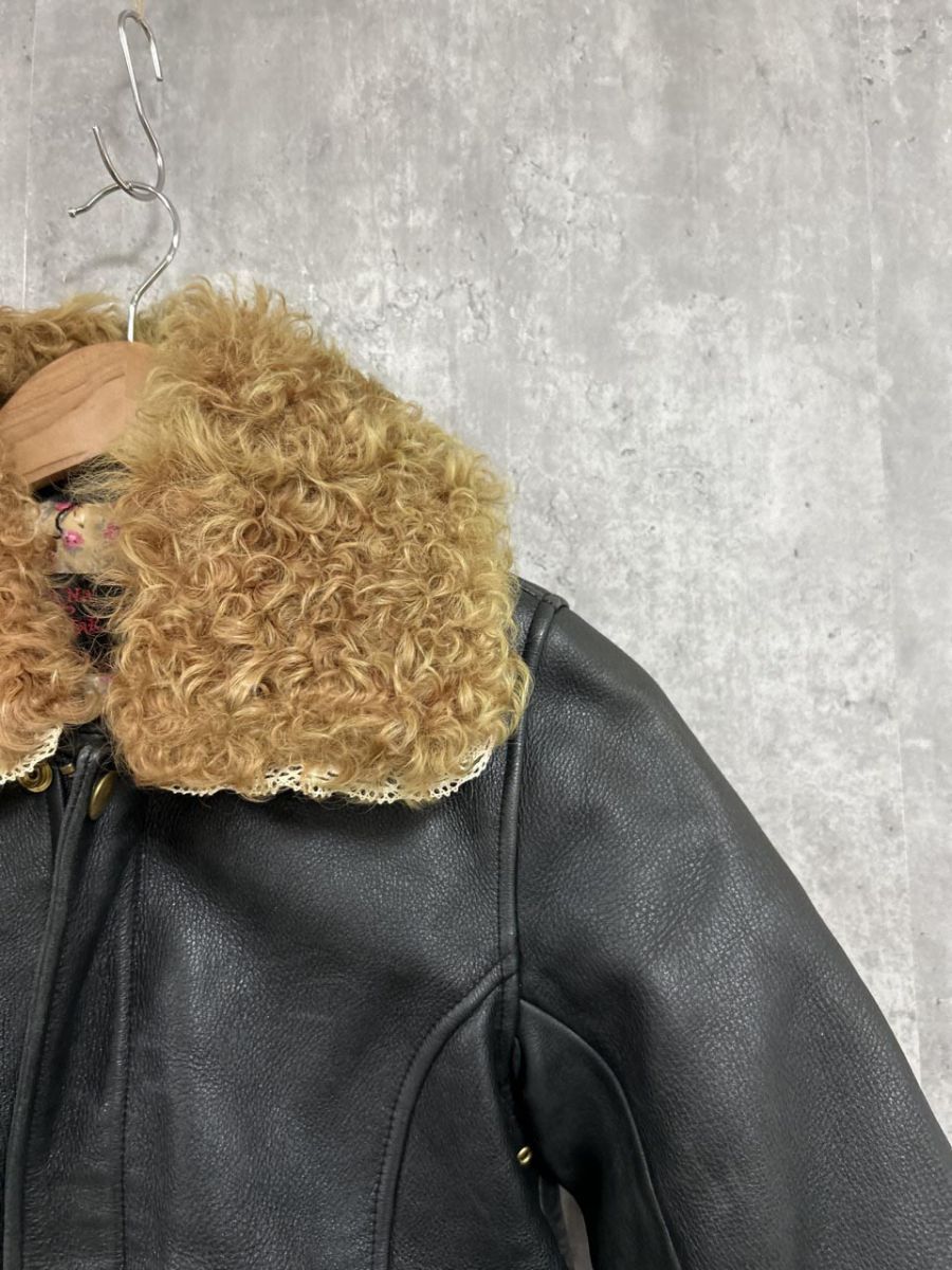 HANA TO GUITAR 牛革100％ 毛皮100％ ライダース ジャケット 黒 ◆ ◎レディース