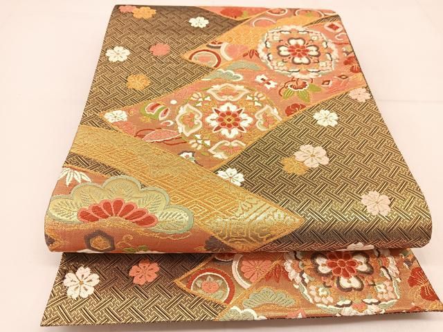 唐織錦　帯　新品未使用 平和屋着物◎佐賀錦 六通柄袋帯 唐織 宝尽くし吉祥花文 金糸