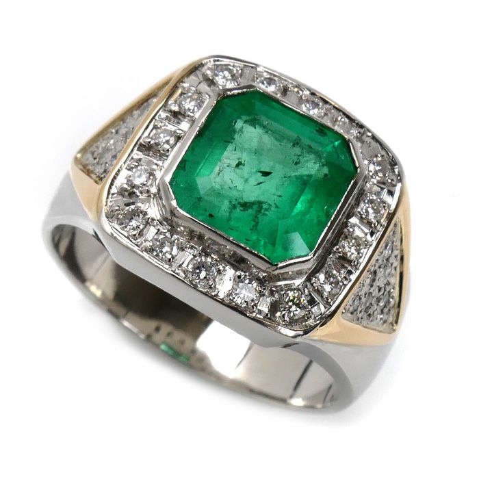 K18/Pt900 リング・指輪 エメラルド2.80ct ダイヤモンド0.37ct 21号