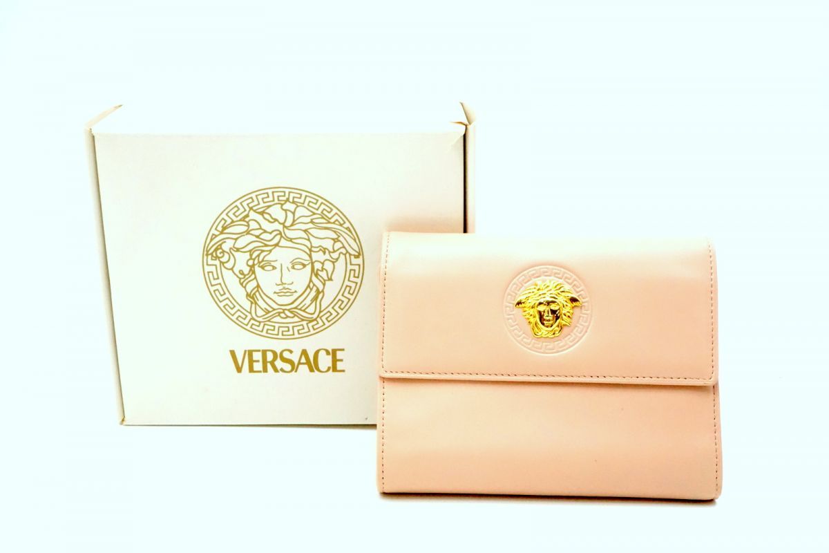ジャンニ ヴェルサーチェ ヴィンテージ 三つ折り 財布 メデューサ ウォレット レザー ピンク GIANNI VERSACE 4152k