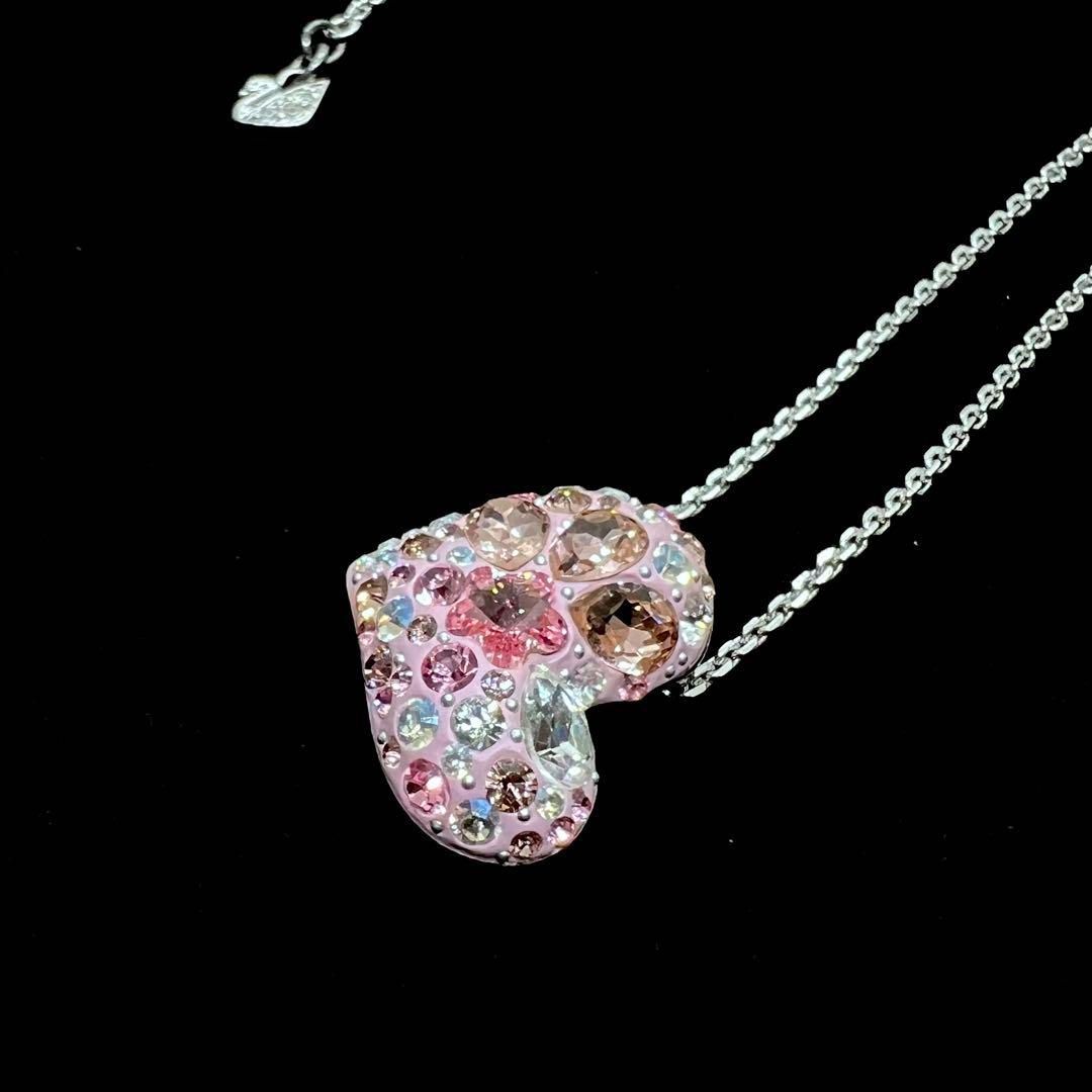 【美品】スワロフスキー　ハート　ネックレス　ピンク SWAROVSKI - 美品 スワロフスキーネックレス ピンク ハート 蝶