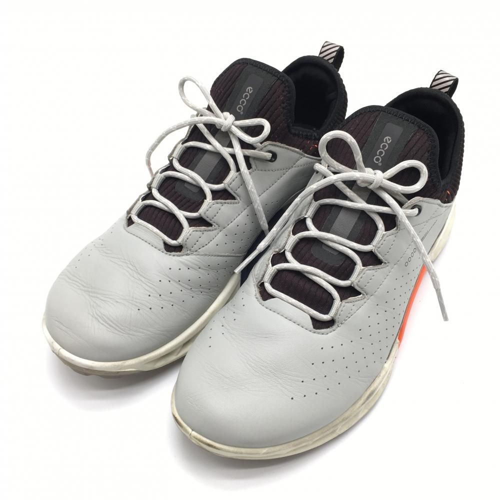 値下げ【美品】エコー ゴルフシューズ ライトグレー×オレンジ 13040457719 BIOM C4 スパイクレス メンズ EU43(26.5-27.0相当) ゴルフウェア ecco