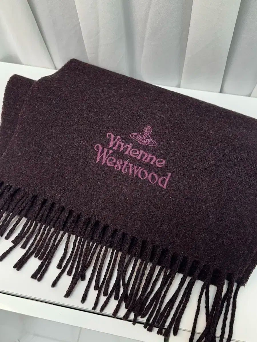 ヴィヴィアン ウエストウッド ウール フリンジ バーガンディ マフラー