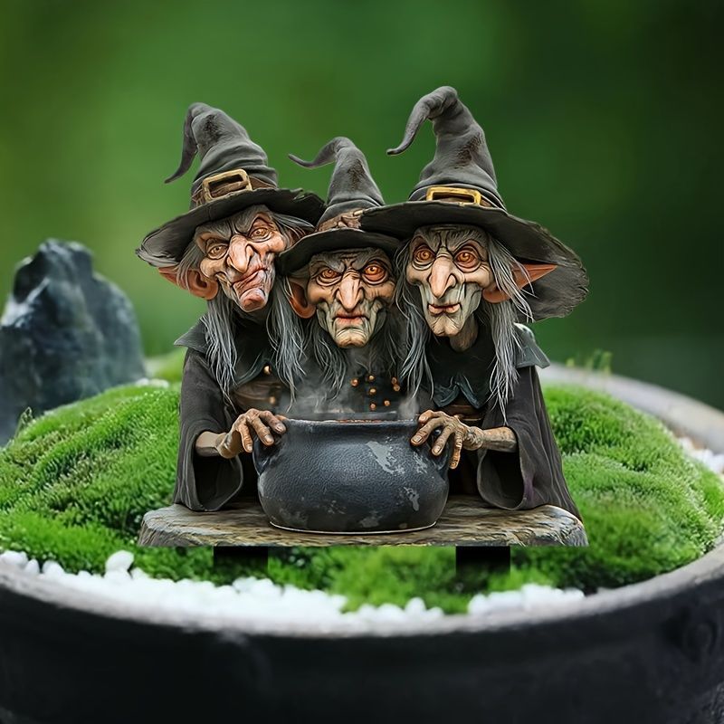 3人の魔女 不気味 ホラー 樹脂像 怪物 2D アクリル 平面 置物 26cm