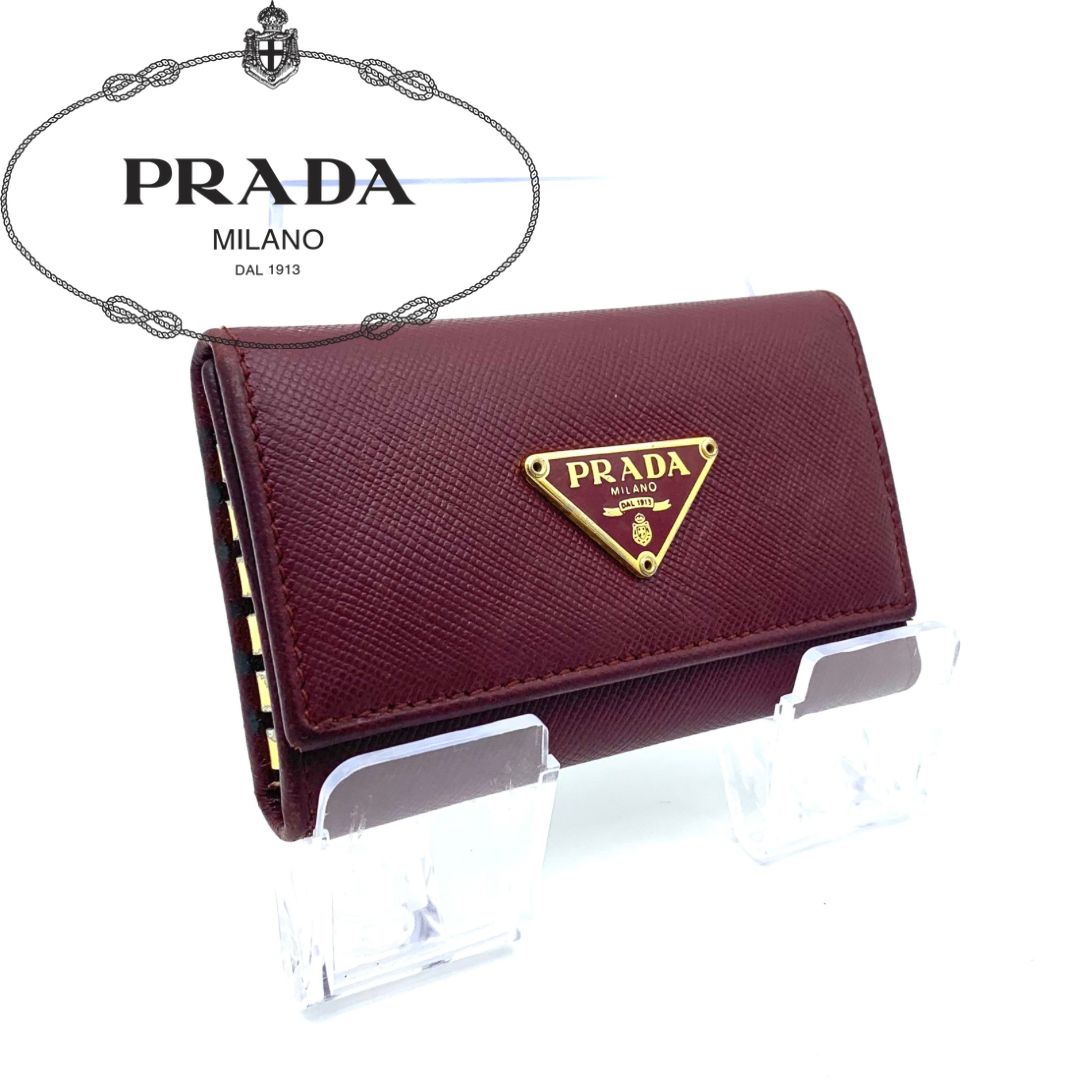 PRADA サフィアーノ レザー 6連キーケース 三角ロゴ ゴールド