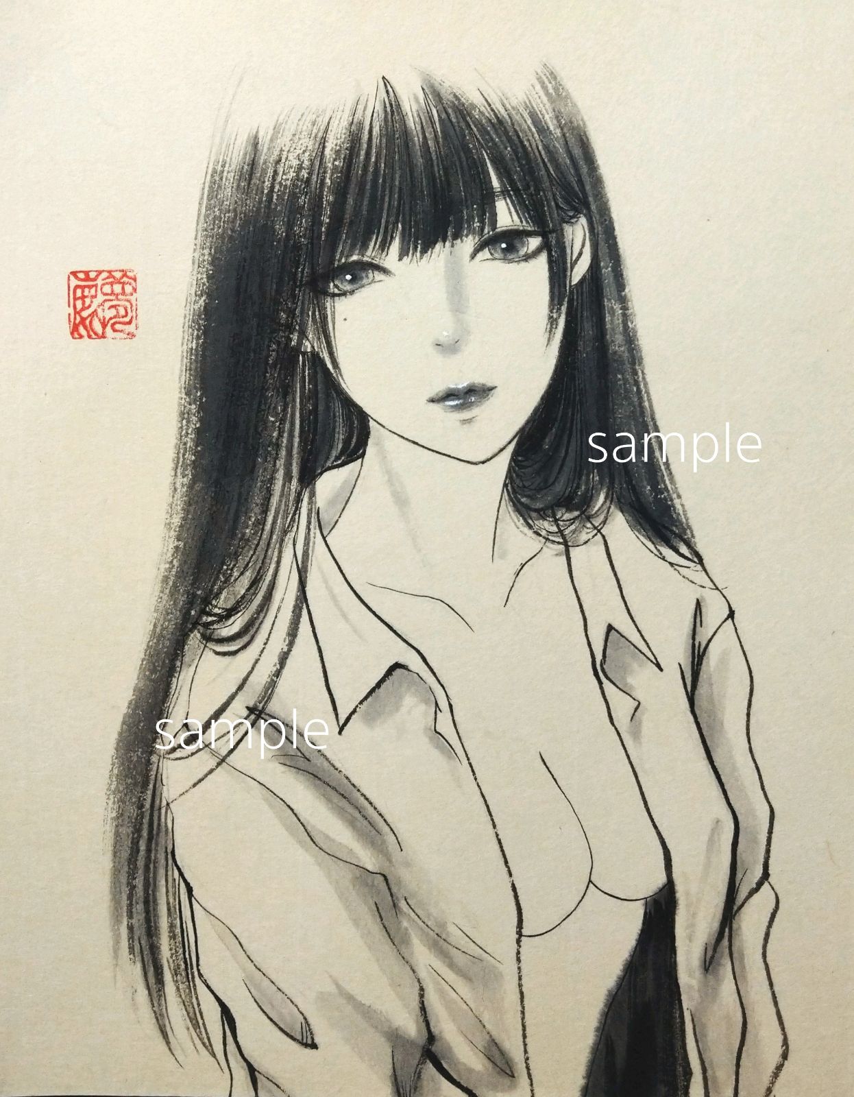 墨絵 水墨画 美人画 絵画 習作 - メルカリ