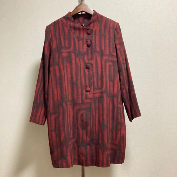 apc シセンドウ ヒトシタムラ 詩仙堂 コート 赤系 緑 総柄