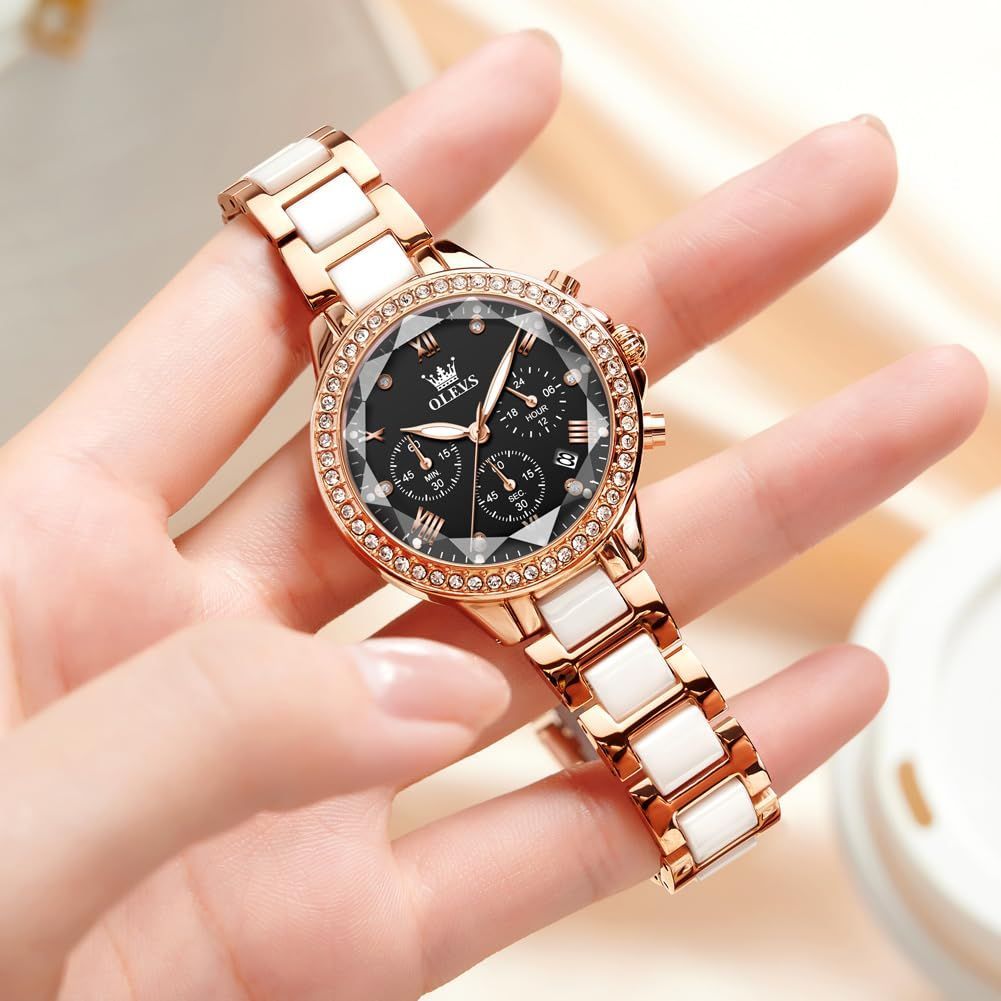 新着商品 ブラック文字盤 計 女性時 ピンクゴールド 軽量 日付 ビジネスうで時計レディース おしゃれ 計アナログ クォーツ腕時 ローズゴールド 人気 OLEVS腕時計レディース防水