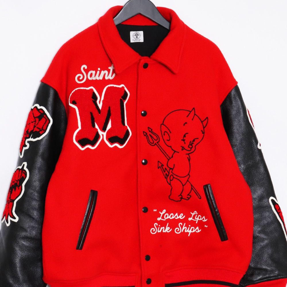 SAINT MICHAEL VARSITY JKT/DEVIL XLサイズ レッド SM-A22-0000