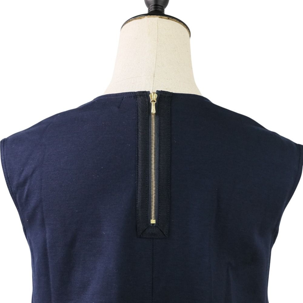 美品 Drawer ドゥロワー M.SUMMER2 バックジップ 裾フレア ノースリーブブラウス 6517-206-0713 サイズ1 ネイビー レディース 古着 中古 USED 美品 Drawer ドゥロワー M.SUMMER2 バックジップ 裾フレア