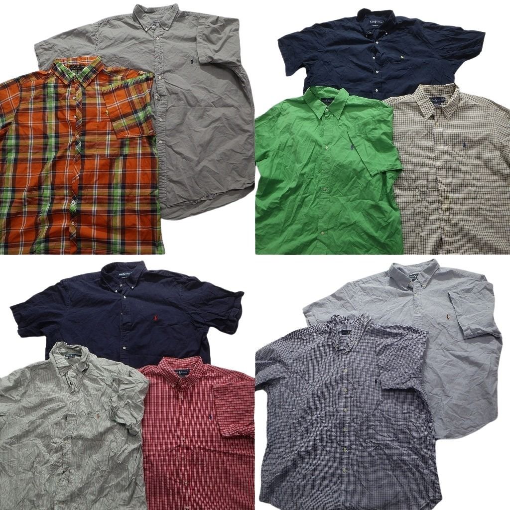 古着卸 まとめ売り ラルフローレン 半袖シャツ 10枚セット (メンズ 2XL /3XL /4XL ) ボタンダウン ワンポイント チェック  古着 MZ6248
