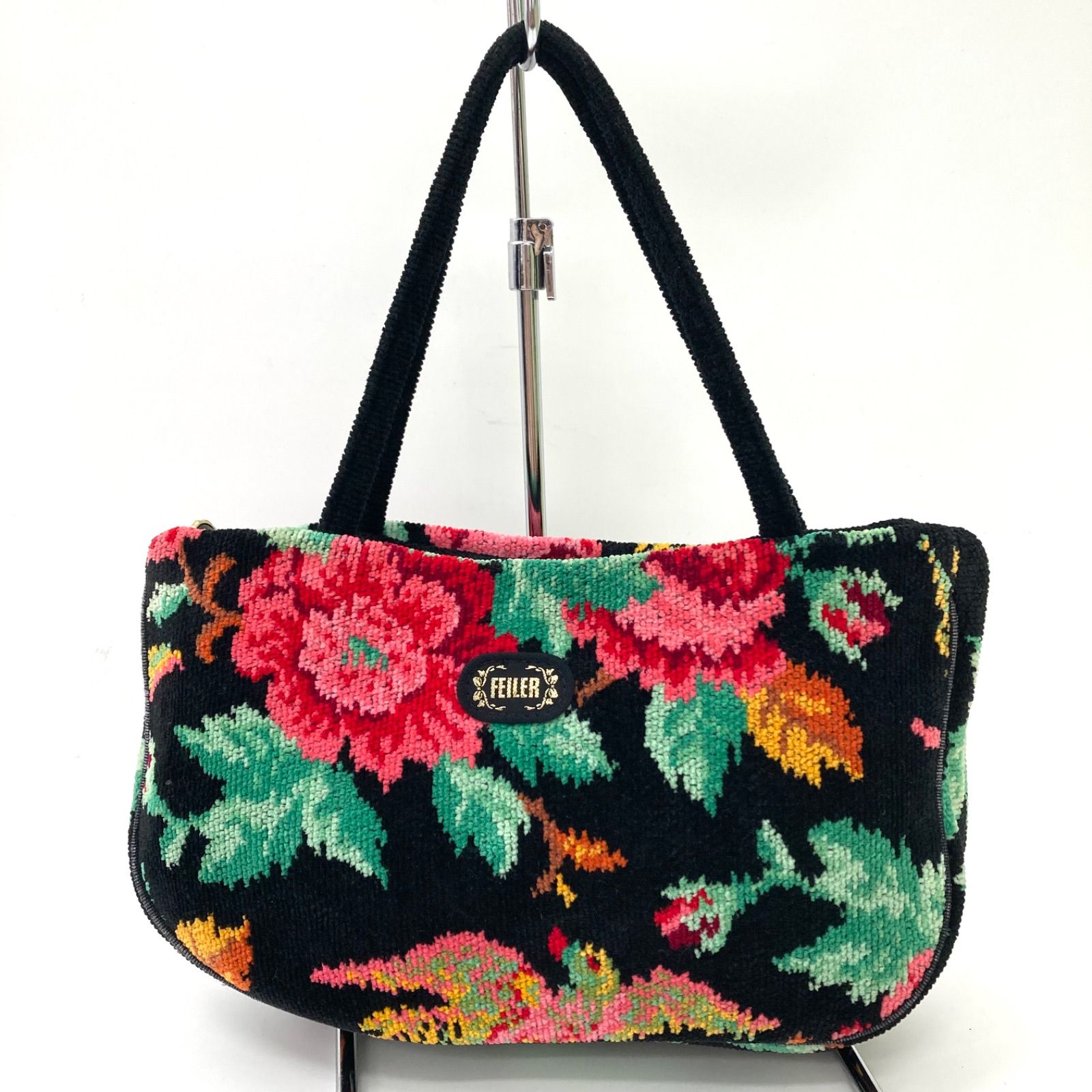 FEILER ハンドバッグ 花柄 FEILER】フェイラー ハンドバッグ 花柄 ブラック ドイツ
