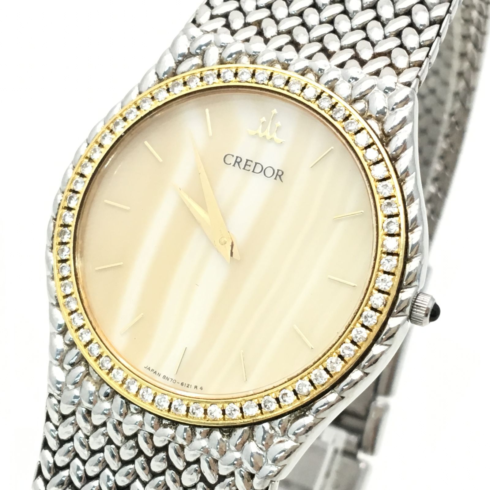 美品 SEIKO クレドール 18KT ダイヤベゼル メンズ 腕時計 稼働品 6-764 