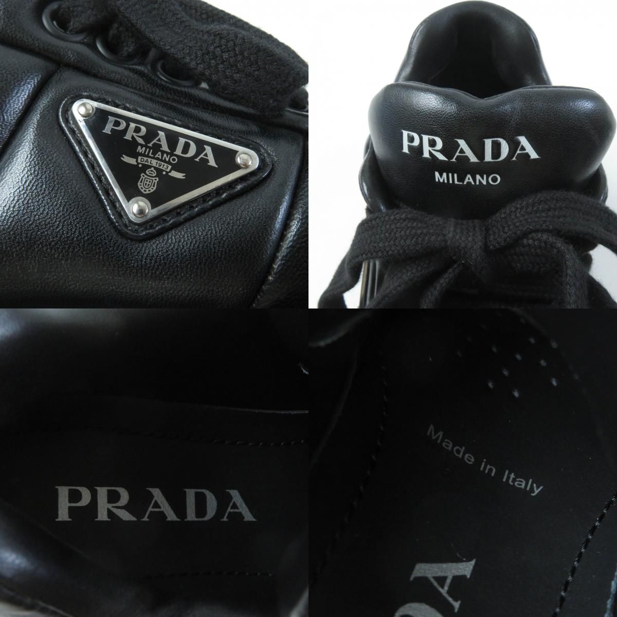 極美品★PRADA プラダ モノリス トライアングルロゴ レースアップ パデッド ナッパレザー スニーカー ブラック 36.5 箱付き イタリア製 レディース