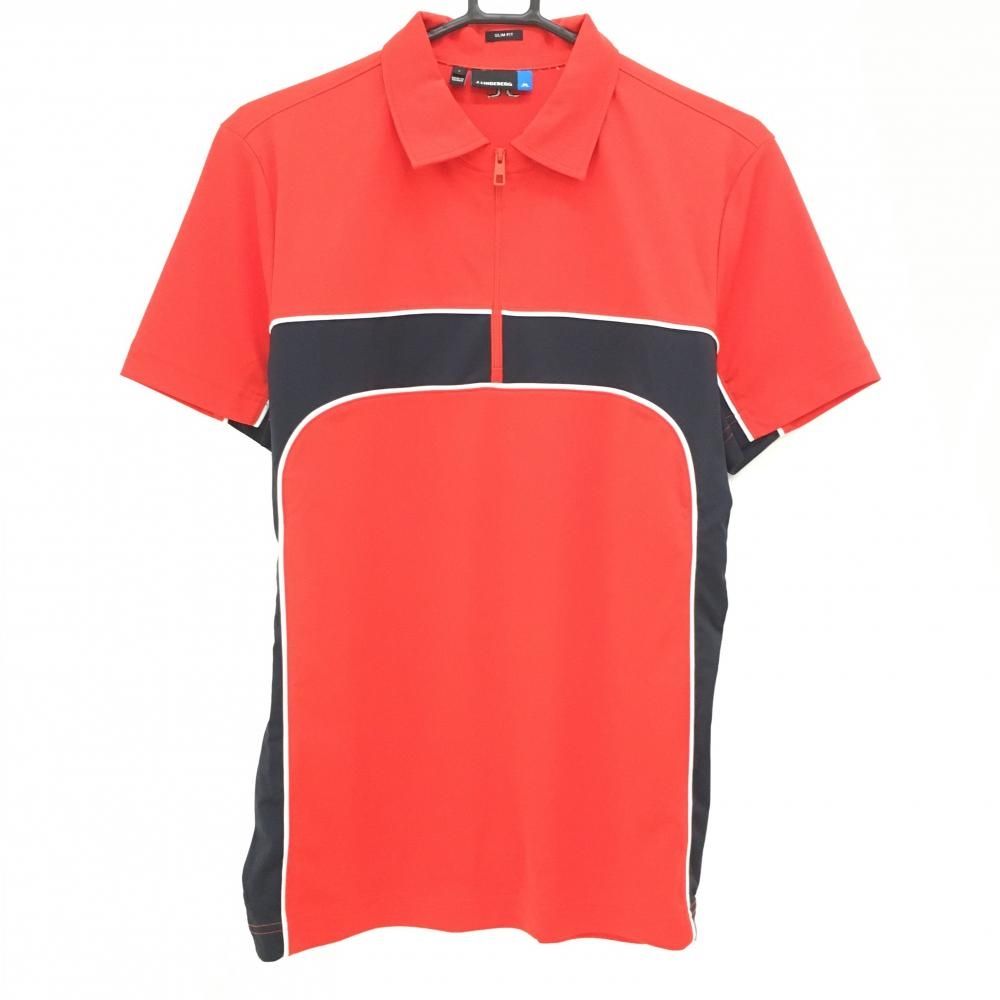 新品　J.LINDEBERG　ゴルフ　半袖ハーフジップシャツ　ネイビー　Ｌ 美品 J.LINDEBERG ゴルフ 半袖シャツ ネイビー L メンズ 新品 J
