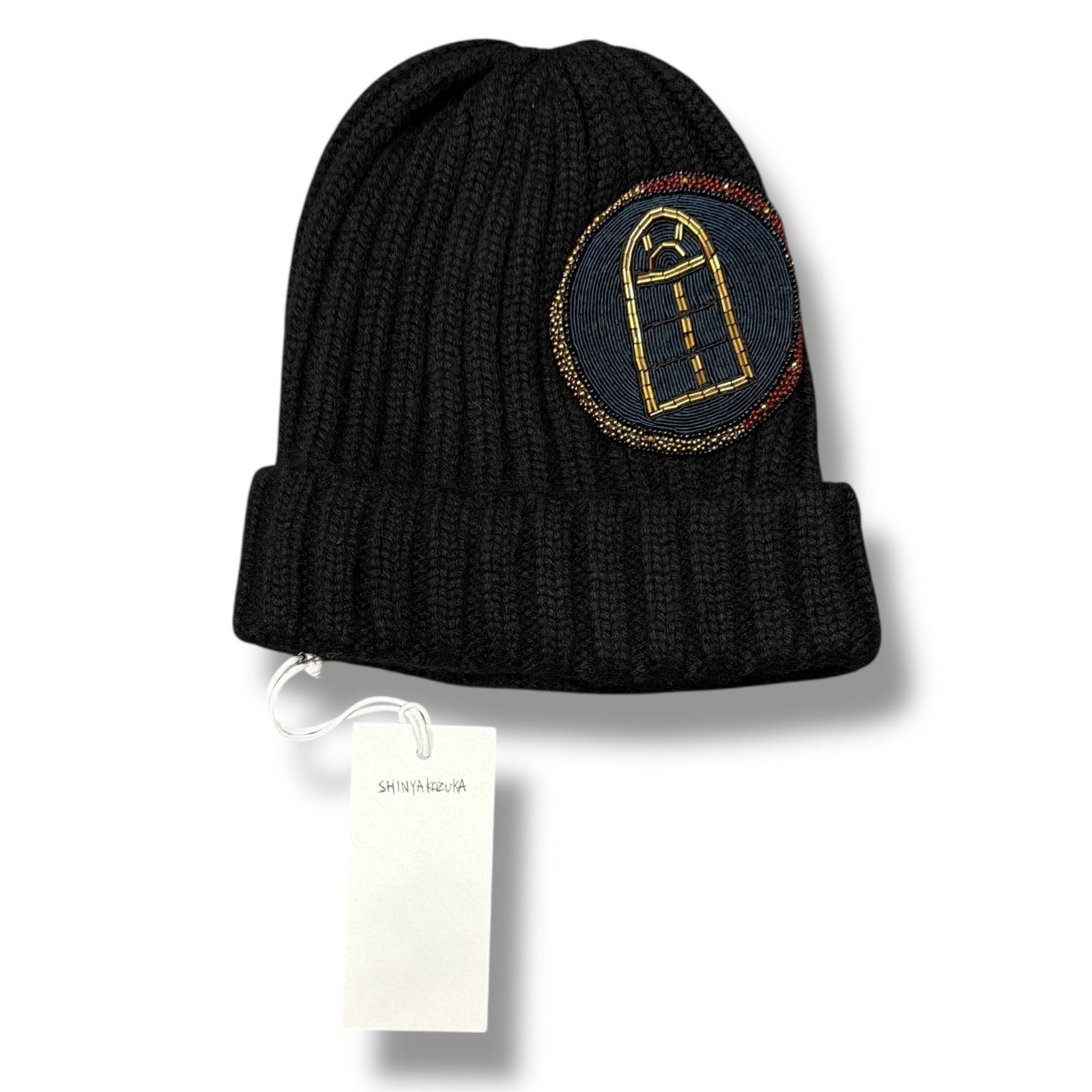 参考上代35200円 SHINYAKOZUKA 24AW BIJOU CAP WITH KIJIMA TAKAYUKI キジマタカユキビジューニットキャップ ビーニー帽子 シンヤコズカ 2402SK117W ブラック ワンサイズ 92822A7