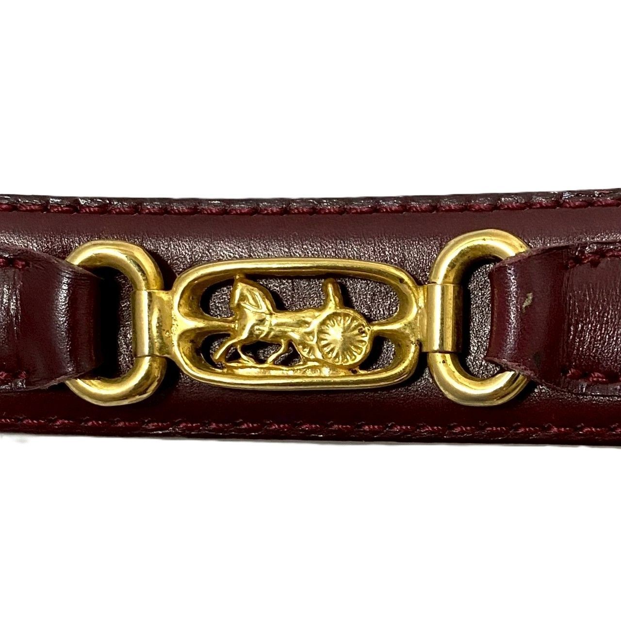 CELINE セリーヌ ベルト 金馬車 ボルドー ゴールド金具 ヴィンテージ CH【CELINE】馬車 ベルト 60 レザー ボルドー ゴールド/金金具
