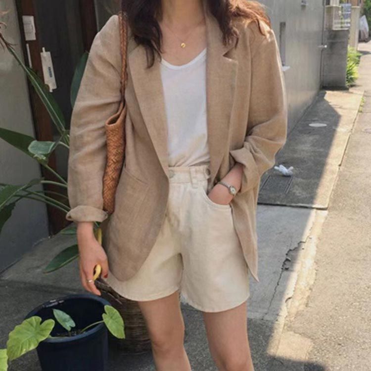 極美品 スーツセレクト サマージャケット リネン100 ベージュ イタリア製生地 スーツのアウトレット工場 麻ジャケット メンズ テーラード