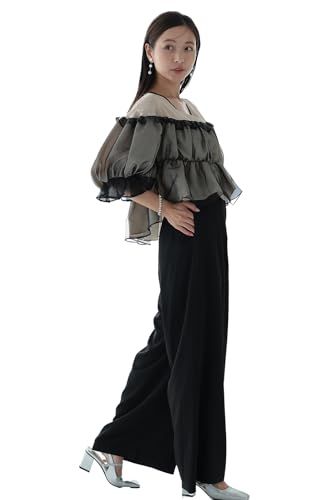 MORE AUNI 結婚式 ドレス パーティードレス ワンピース レディース 結婚式に着て行く お呼ばれ ギャザー トップス パンツドレス 披露宴 324240 BLK S