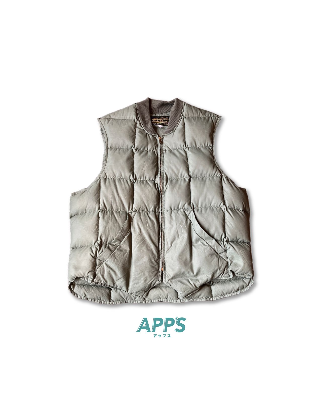 80's Eddie Bauer ベージュ/グリーン ダウンベスト L 黒タグ 80's Eddie Bauer ベージュ/グリーン ダウンベスト L 黒タグ 80s黒タグ