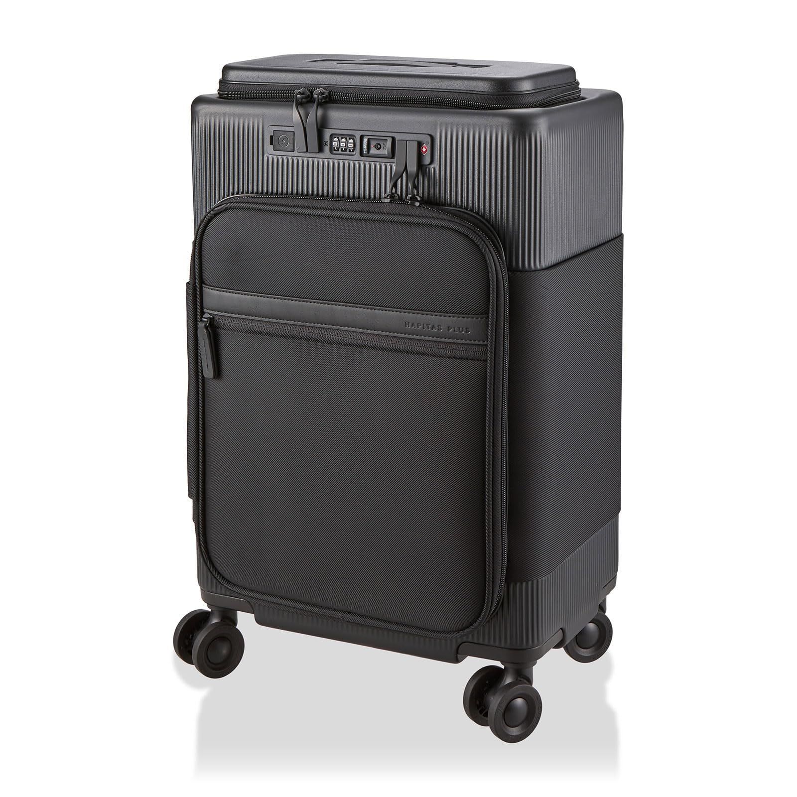 人気商品マットブラック ハピタスプラス USBポート付き Sサイズ 機内持ち込み ハイブリッドスーツケース 横パカ 上パカ シフレ