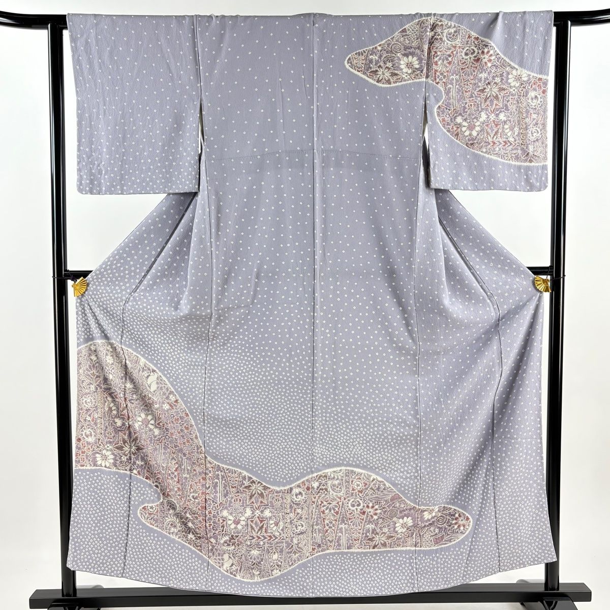 訪問着 身丈156cm 裄丈63.5cm S 袷 草花 霞 絞り 薄紫 正絹 秀品