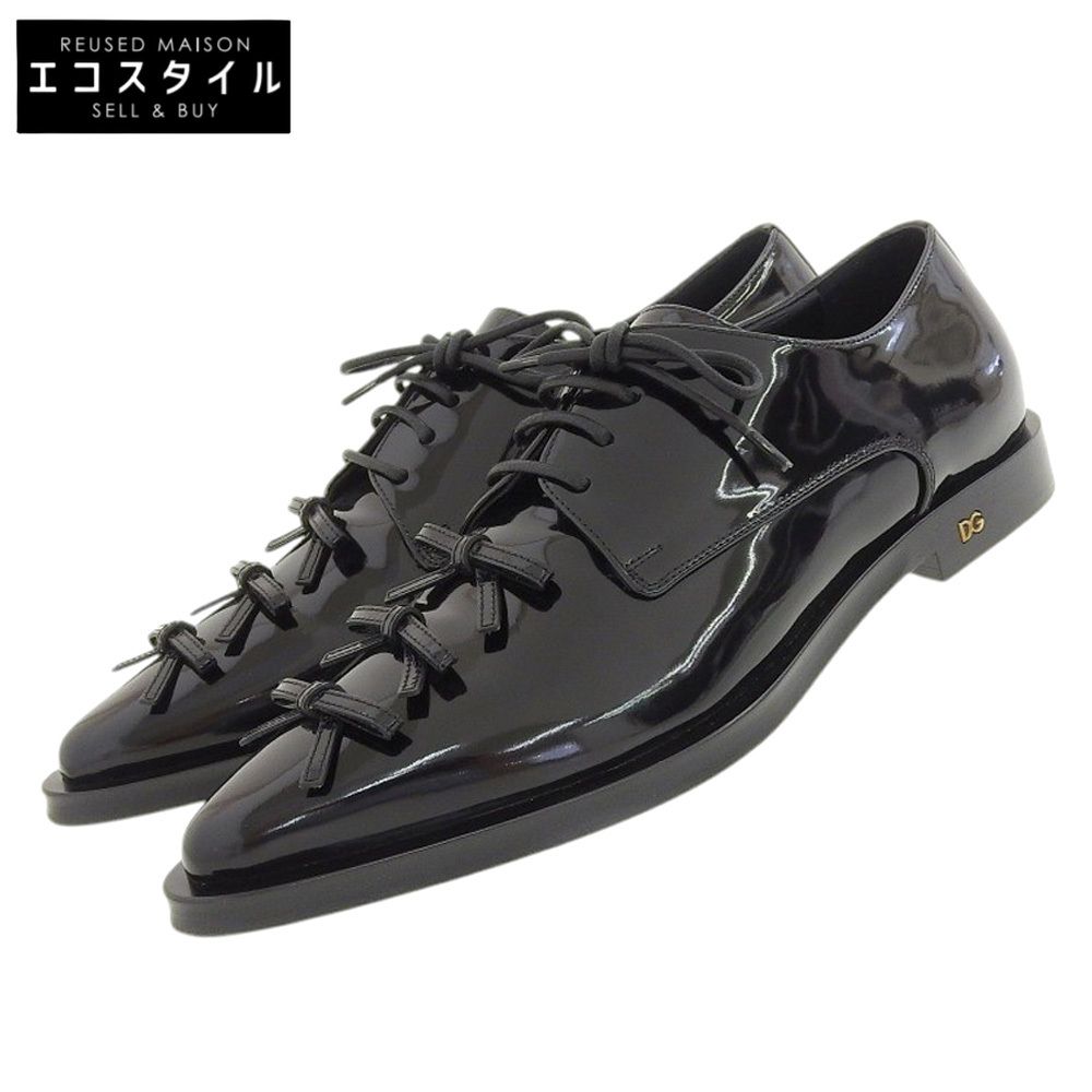 DOLCE-GABBANA ドルチェアンドガッバーナ パテントレザー リボン シューズ レディース 黒 ブラック 37 37