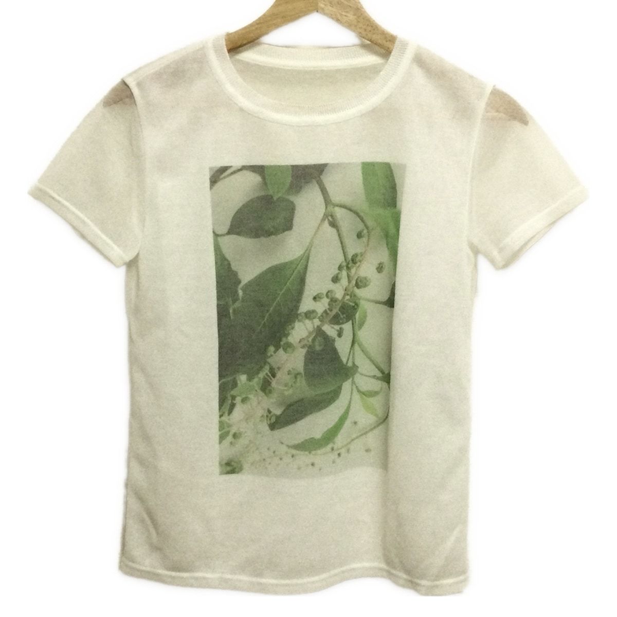 タエアシダ　TAE ASHIDA シャツ　カットソー　半袖　シースルー　総柄　9 TAE ASHIDA(タエアシダ) 半袖カットソー サイズM レディース - 白