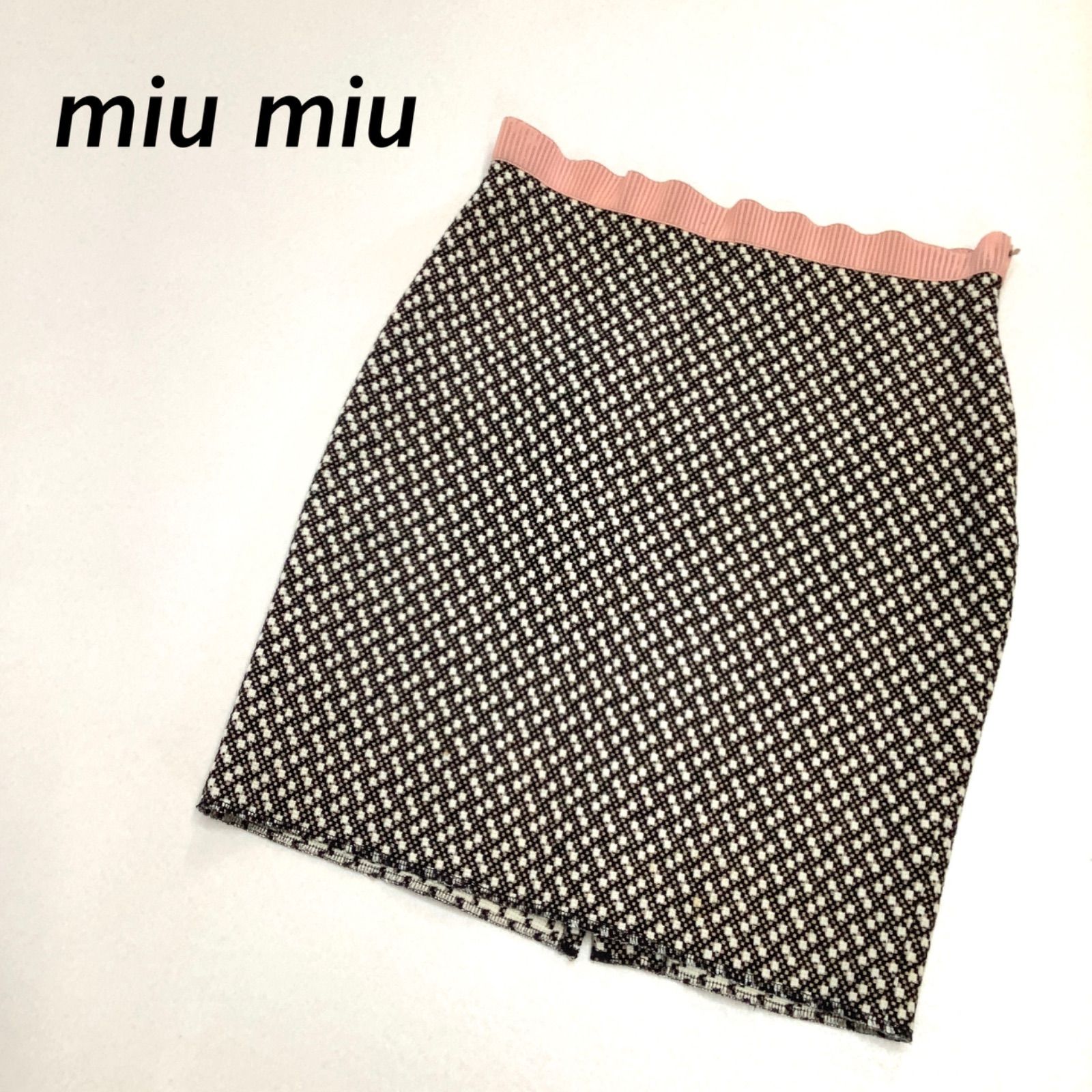 MIU MIU イタリア製 ドット柄 ニットスカート 38 M ミックスブラック  