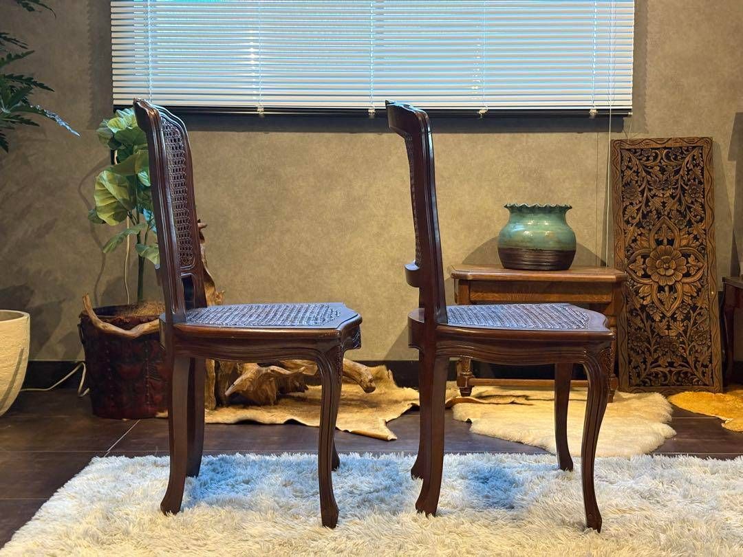 フレンチアンティーク 猫脚 クラシック ラタンシートチェア