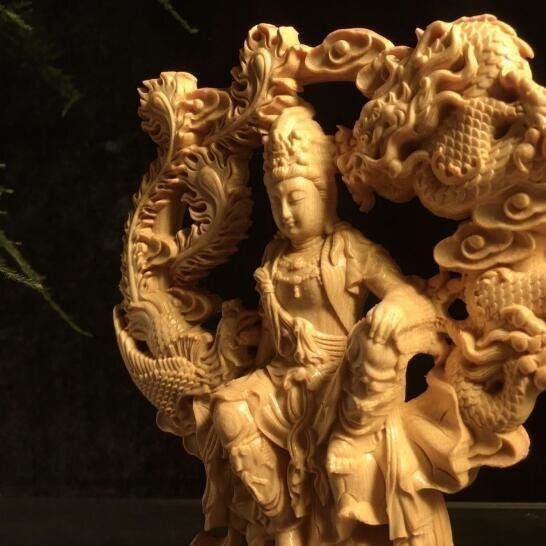 大型 観音菩薩 木彫　仏像 彫刻　開運　風水　置物　縁起物　インテリア　春山作 大型 観音菩薩 木彫 仏像 彫刻 開運 風水 置物 縁起物