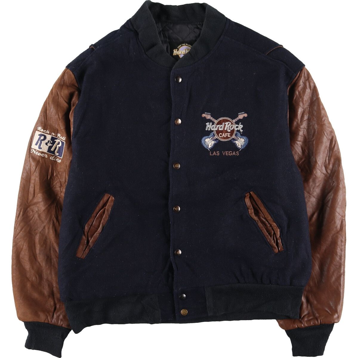 古着 90年代 ハードロックカフェ HARD ROCK CAFE LAS VEGAS 袖革ウールスタジャン アワードジャケット バーシティジャケット/eaa394403