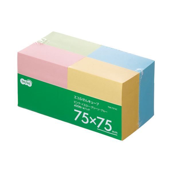まとめ TANOSEE エコふせん キューブ 75×75mm 4色 1パック 4冊 ×4セット