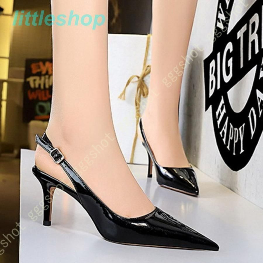 パンプス ハイヒール 靴 バック ストップ ポインテッドトゥ 3色 バック ストラップ ポインテッドトゥ パンプス レディース 7cm