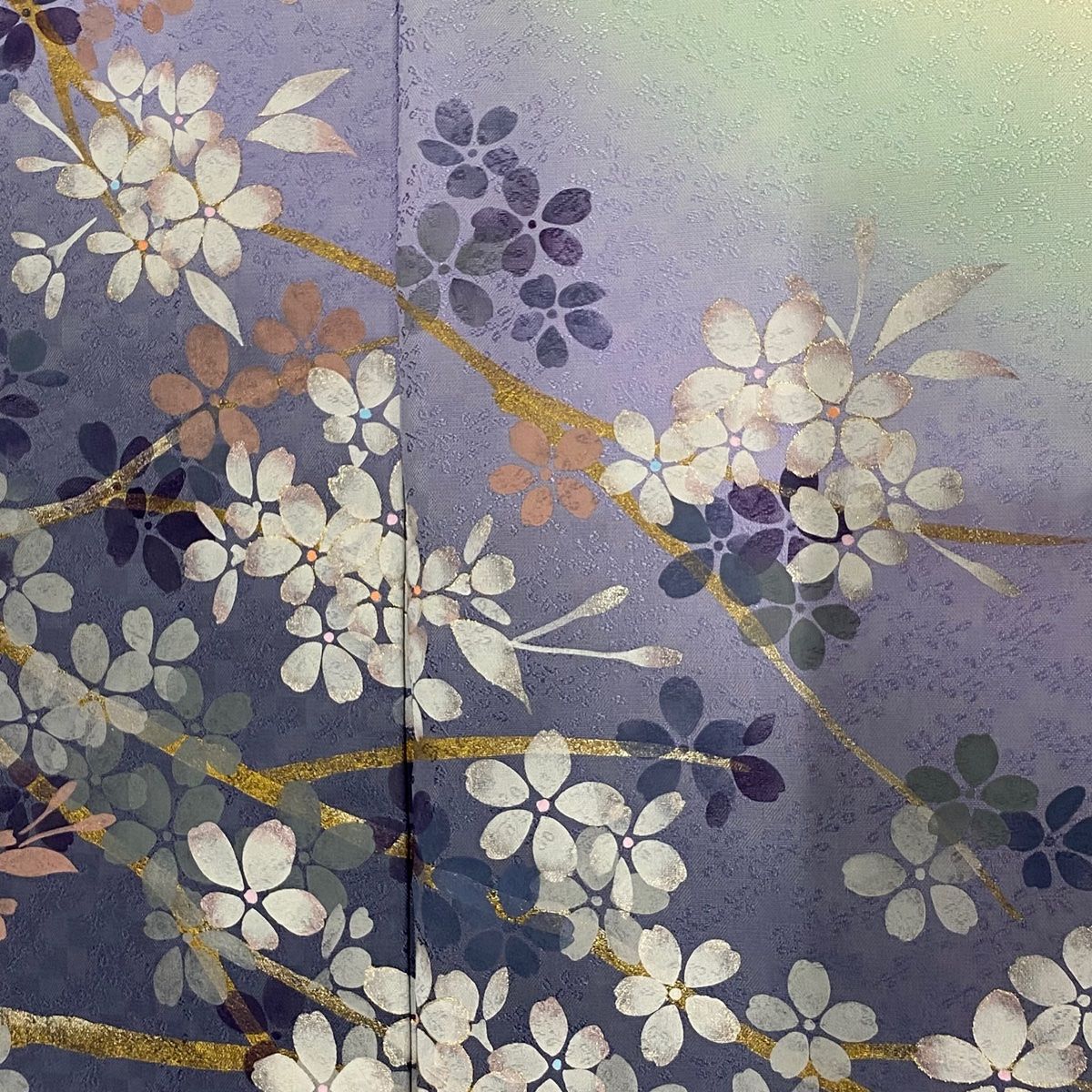 色留袖 身丈168cm 裄丈68cm L 単衣 落款 桜 地紋 金銀彩 ぼかし 薄紫  