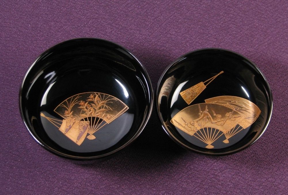 輪島塗　扇面平皿 五客　美品　共箱　送料込 輪島塗 極上の蒔絵 扇面蒔絵 図替わり 吸物椀5客 No2 美品