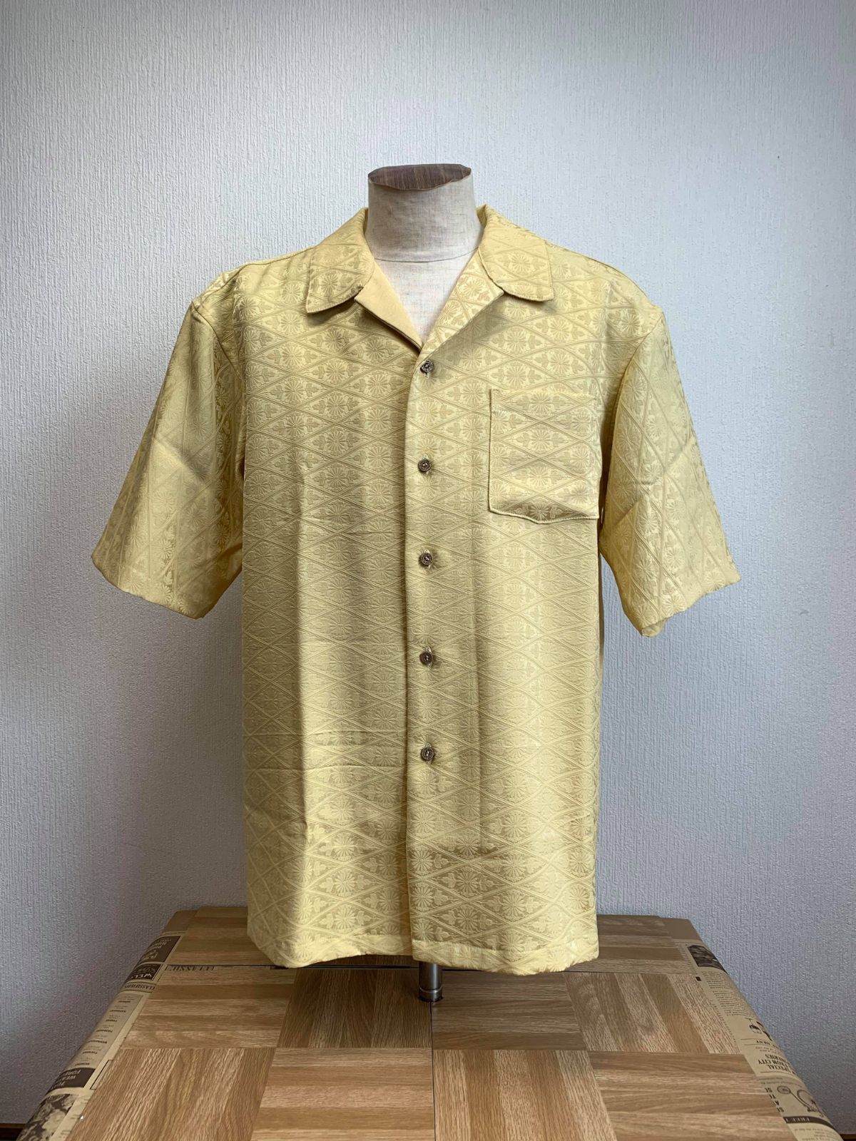 ＜試作品特価＞着物リメイクシャツ（男性Lサイズ）正絹菱形小紋-0