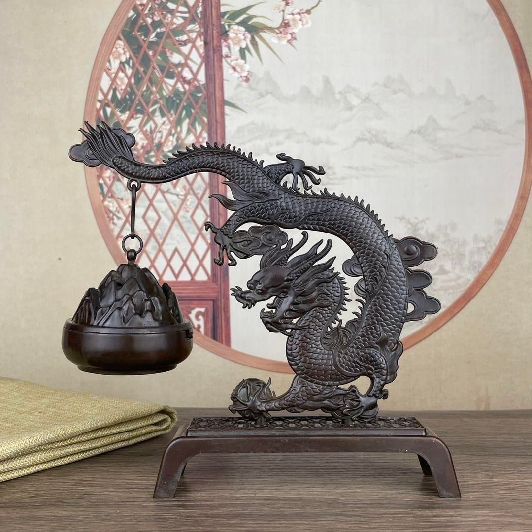 銅 細工 松鶴弔り炉 香炉 家庭置物 装飾品 工芸品 新品・未使用】 竜弔炉香炉 竜香炉 香道具 装飾品 工芸品 美術品
