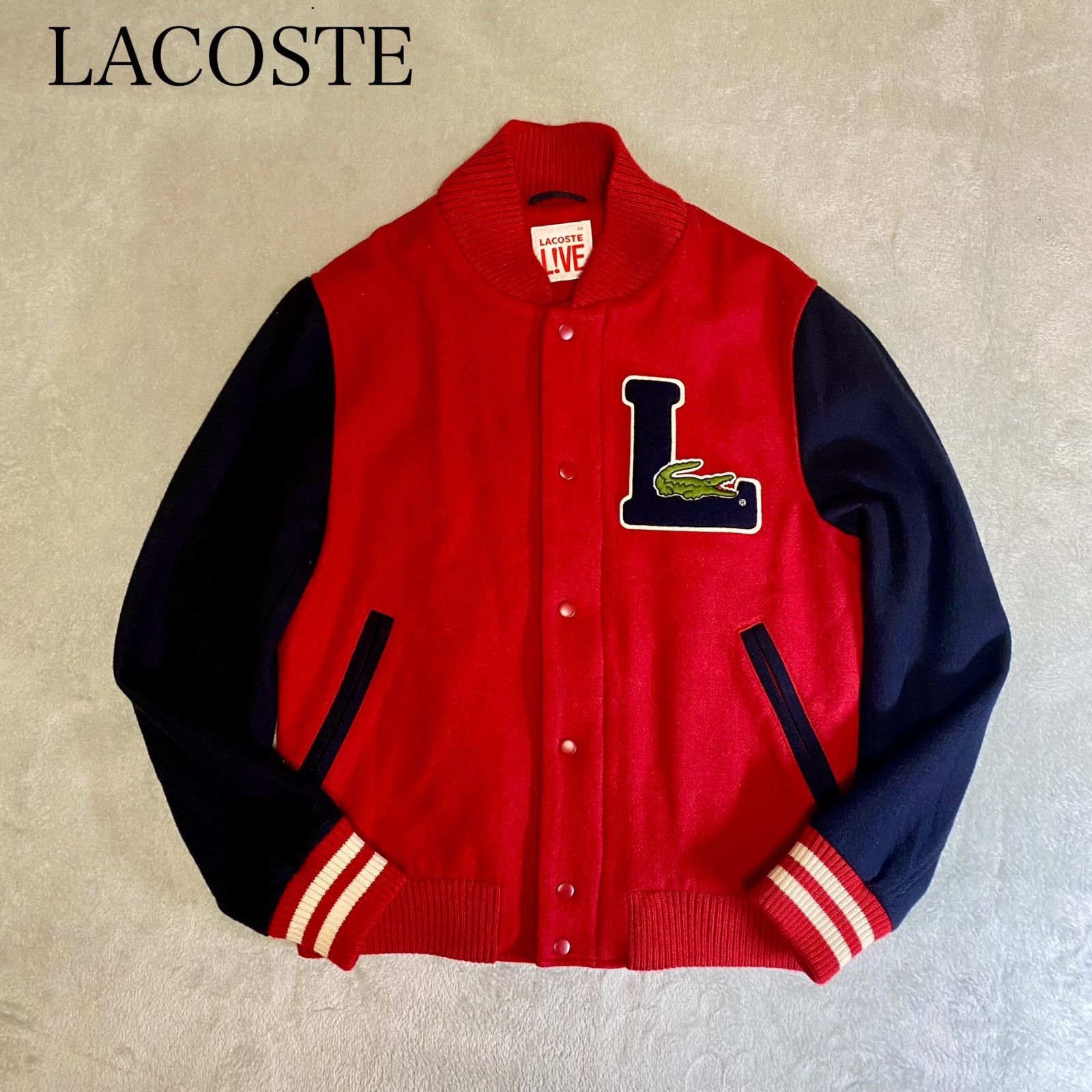 LACOSTE LiVE】ラコステ スタジャン サイズ４８ レア美品 ビックロゴ