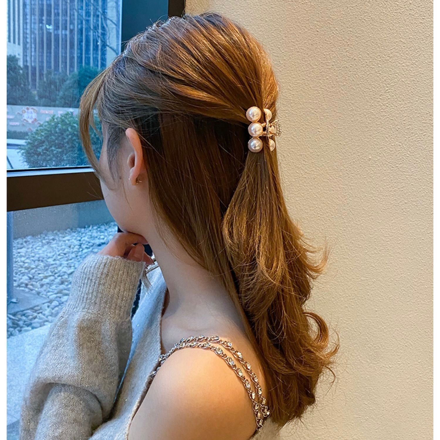 バンズ ヘアクリップ ヘアーアクセ バレッタ パール 韓国 - その他