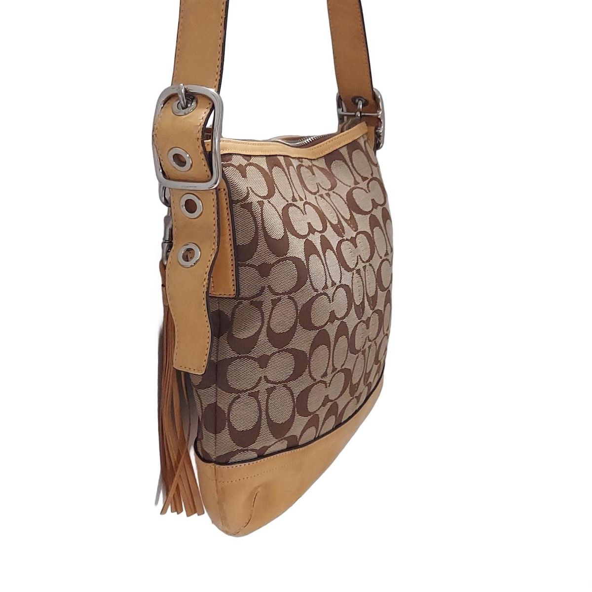 COACH コーチ ショルダーバッグ シグネチャーソフトスリムダッフル 9362 カーキ×ライトブラウン レザー