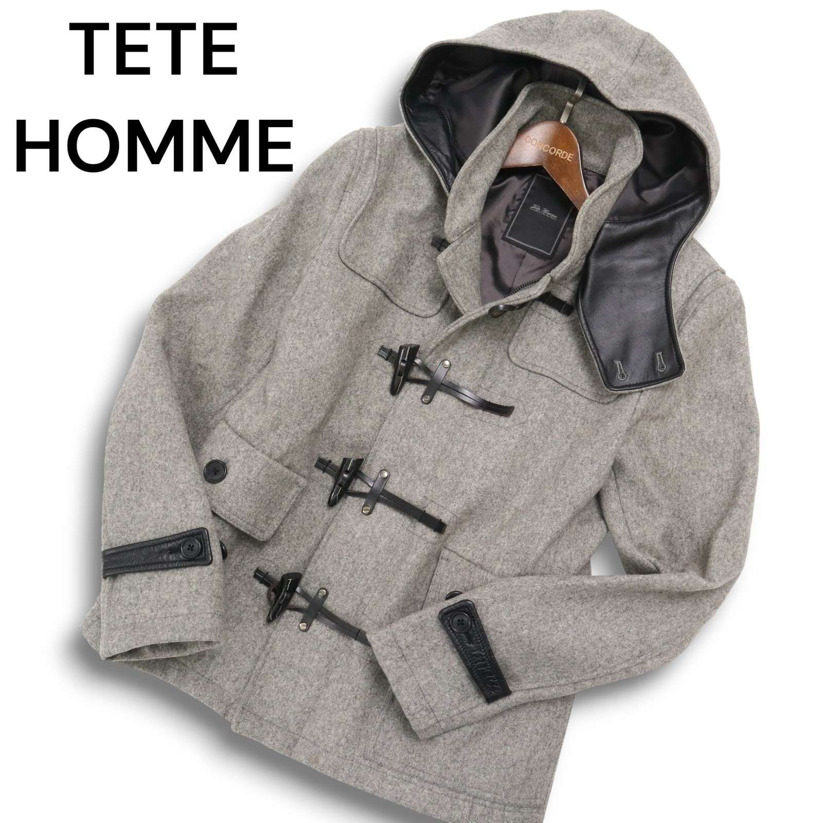TETE HOMME テットオム 秋冬 牛革使い☆ メルトン ウール ダッフル 