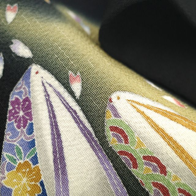 新古品 名古屋帯 未使用 縮緬 正絹 作家物 落款有り 手染め 黒