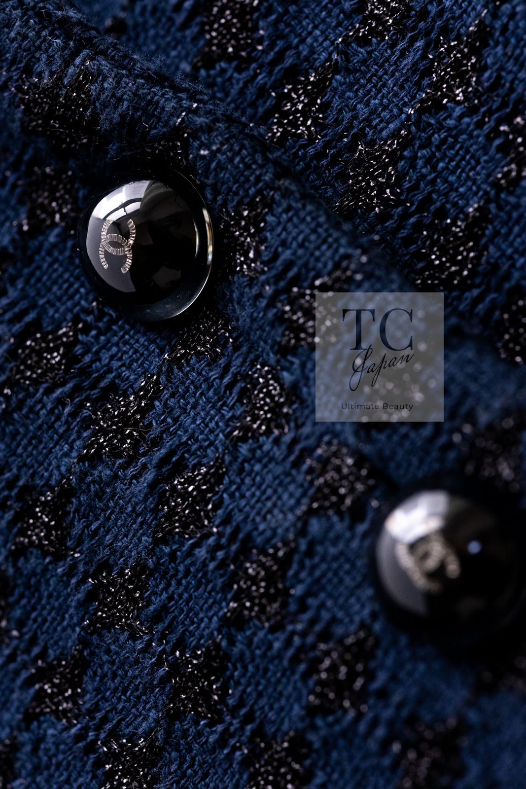 81万 シャネル ジャケット CHANEL ネイビー ブラック レザー襟  