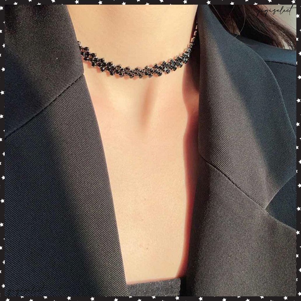 Glitter ラインストーンネックレス 専用ポーチ付き チェーンベルト ミニポーチ付き ネックレス ラインストーン シルバー