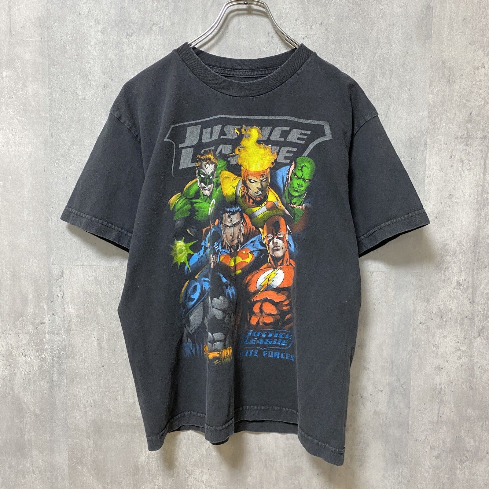 古着 used　DC Comics　JUSTICE LEAGUE　半袖プリントTシャツ　アメコミ　黒　ブラック　ビッグシルエット　オーバーサイズ