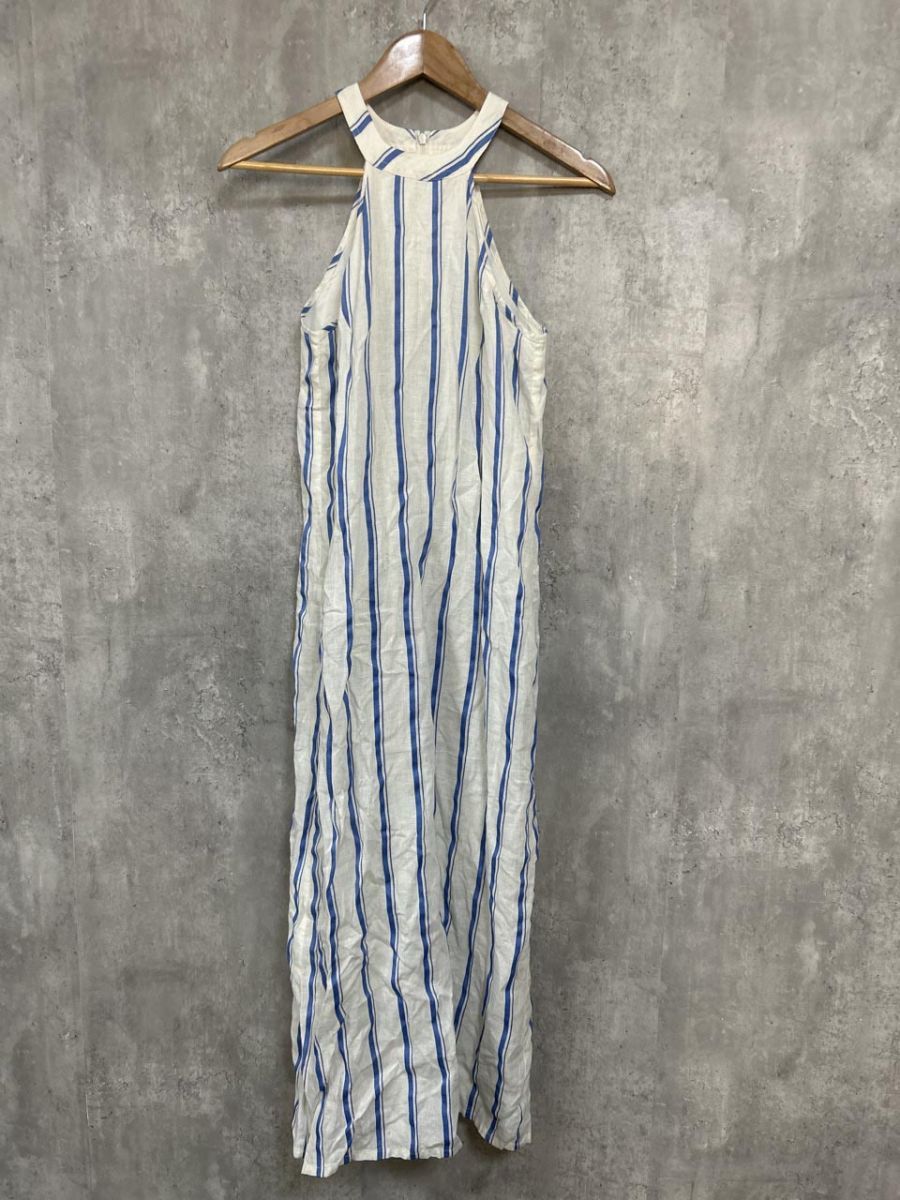 THE PAUSE ザ ポーズ リネンストライプアメスリ ワンピース sizeF 白ｘ水色 ◆◎レディース